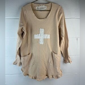 Farmhouse Frocks Peach Long Sleeve Ruffle Hem Tunic, Small